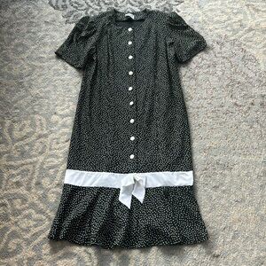 Vintage Gilbérti Polka Dot Button Down Midi Dress Black White